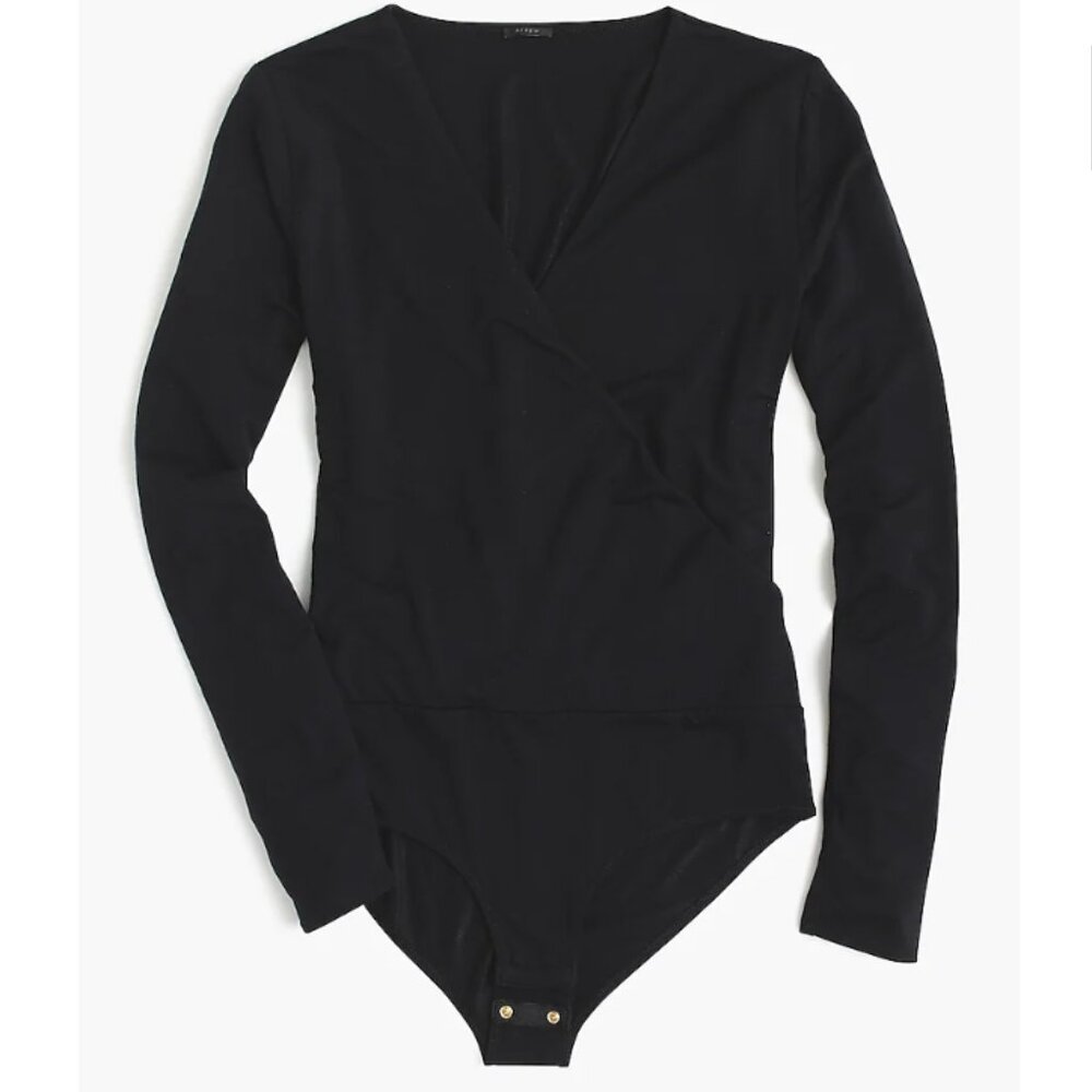 J Crew Long Sleeve Wrap Bodysuit Black XL